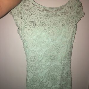 Mint green lace mini dress